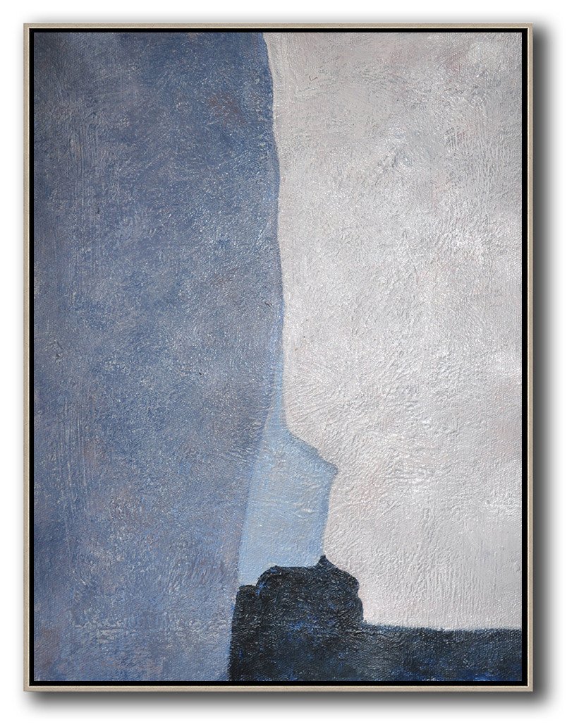 Handmade Painting Large Abstract Art,Vertical Palette Knife Contemporary Art,Unique Canvas Art,Navy Blue,White,Blue,Black.etc